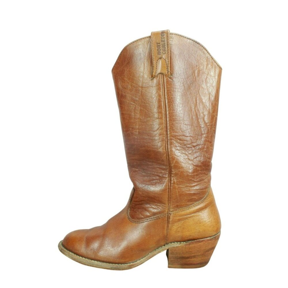 Vintage Bort Carleton Boots Size 6.5 M Brown Leather Pull On Western Cowboy